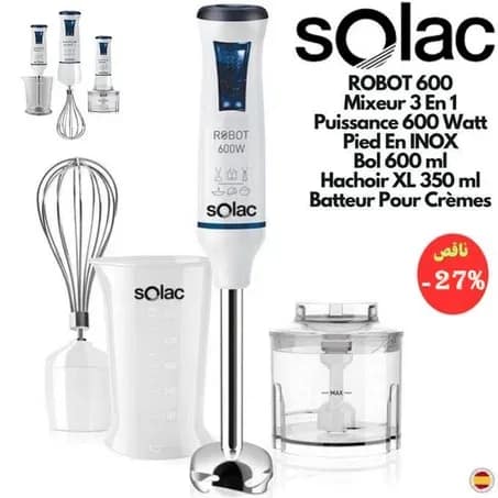Mixeur plongeant 3 en 1 puissant et multifonction avec fonction turbo 600 W - SOLAC