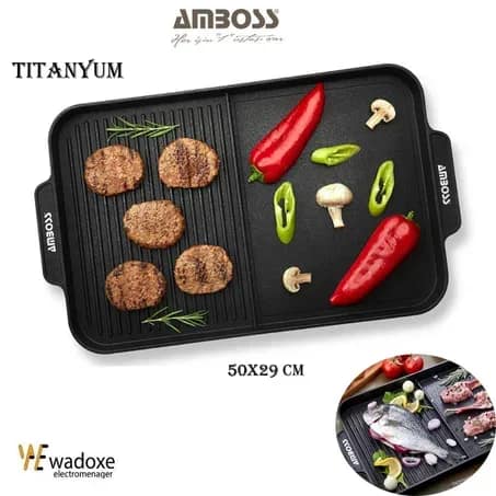 Plancha Lava noire revêtement titane, deux compartiments - AMBOSS
