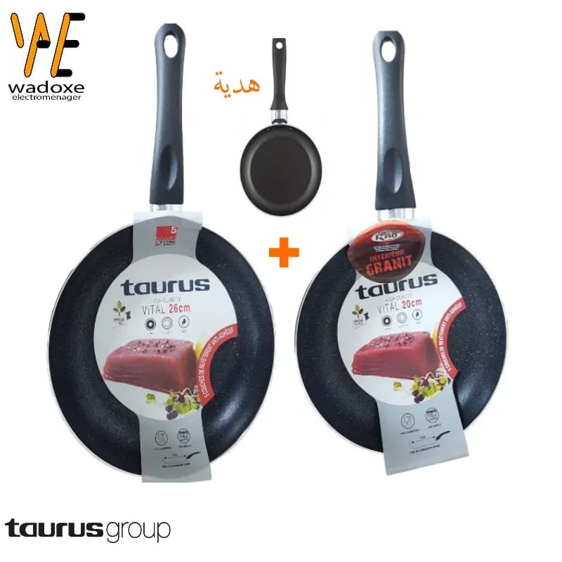 Pack : poêles anti-adhésives granit 20 et 26 cm + cadeau - TAURUS