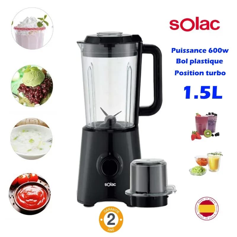 Blender puissant multifonction noir brillant - SOLAC