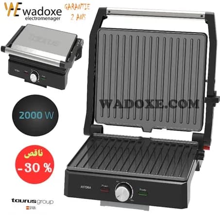 Panini 2 en 1 téflon, ouverture 180° pour griller et toaster - TAURUS